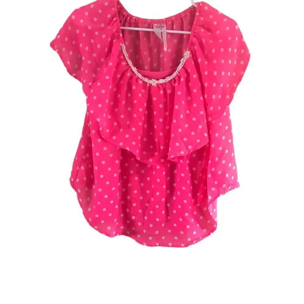Justice size 18 pink with white polkadot blouse
